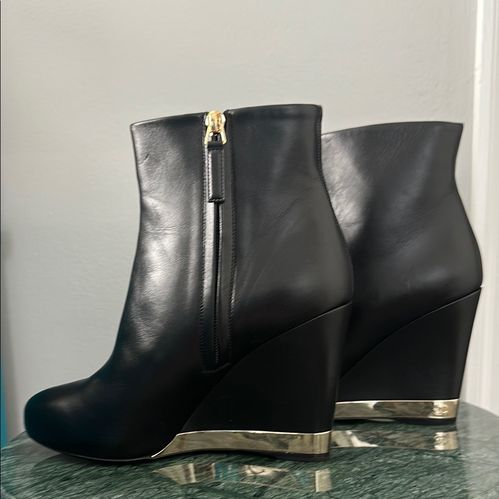 CHANEL Black Wedge Boots
